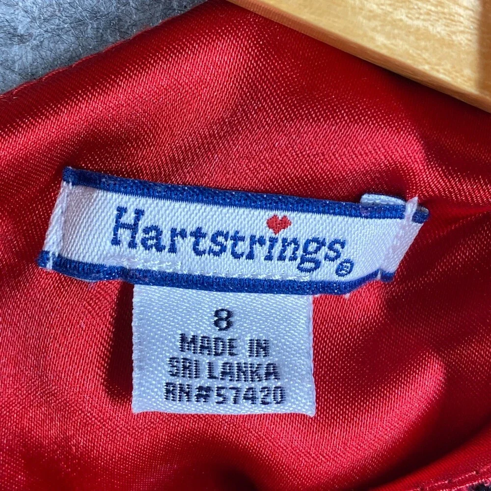 Hartstrings Dress Girls 8 Red Black Velvet Palampore Floral Ribbon Cotton Party